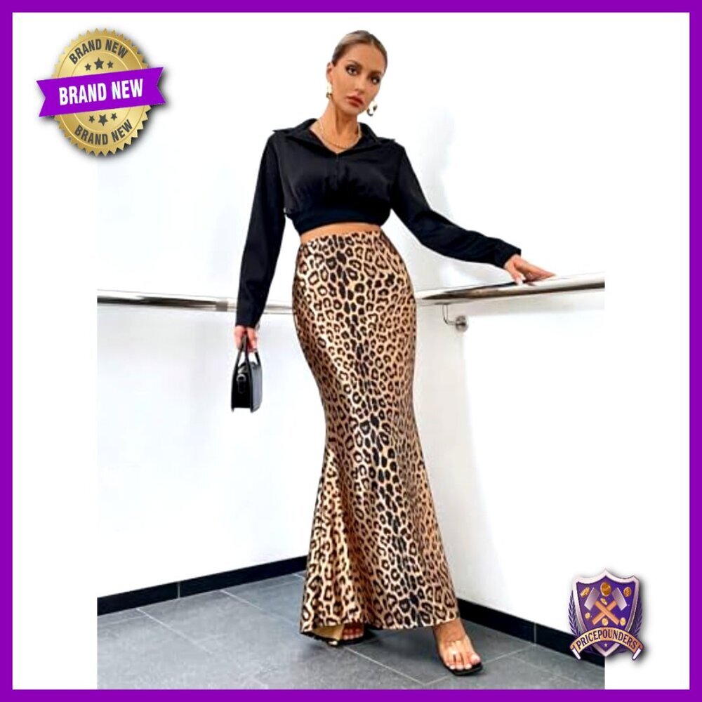 High Waist Maxi Skirt Leopard Print Skinny Fit Long Skirt Polyamide - Picture 5 of 6